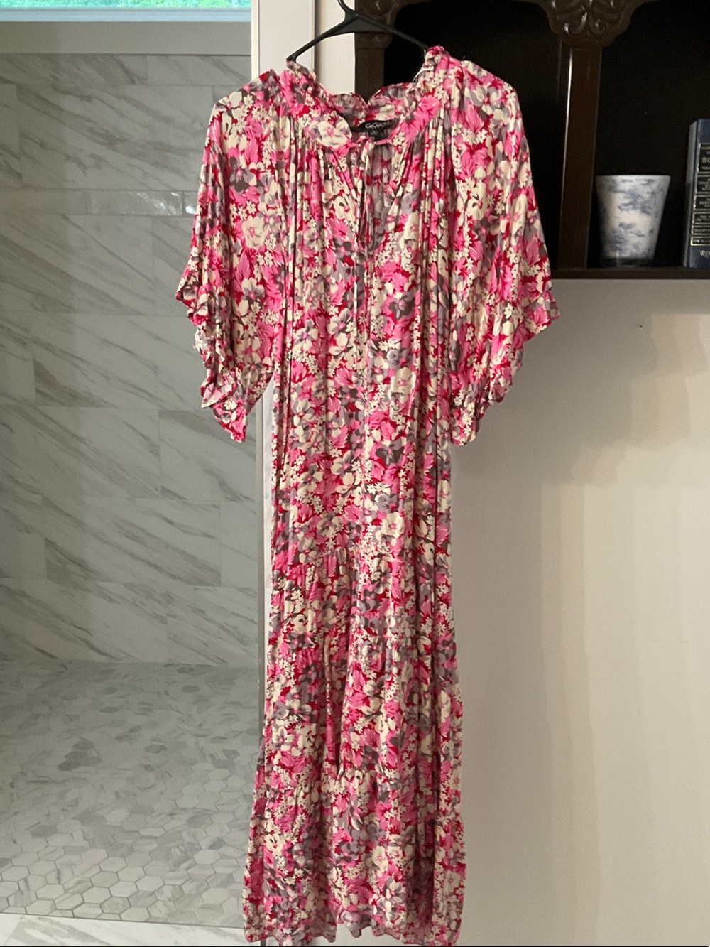 Floral Pink Maxi Dress with Flutter Sleeves